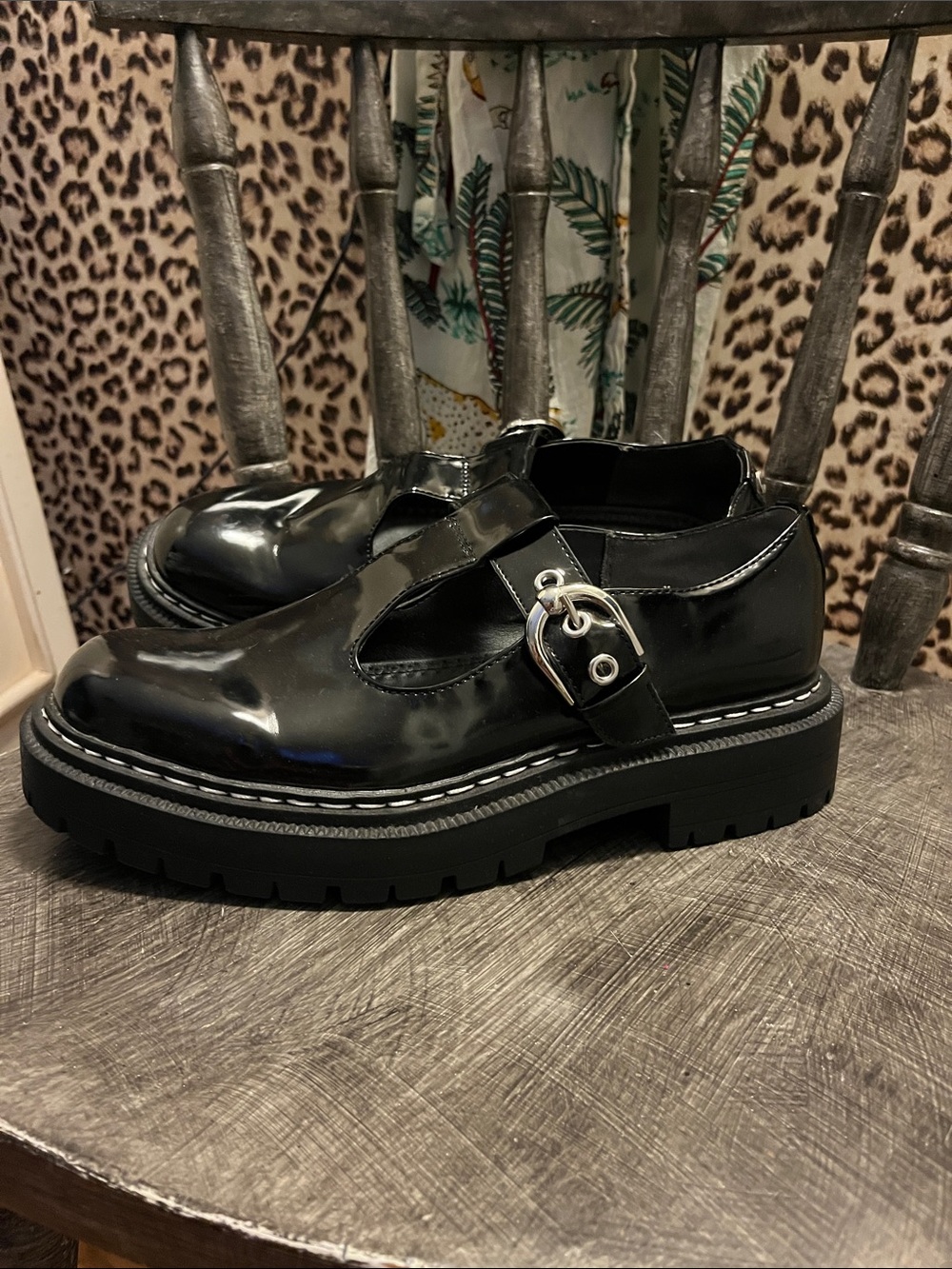 Black Patent Mary Jane Lug Sole Shoes by Circus NY